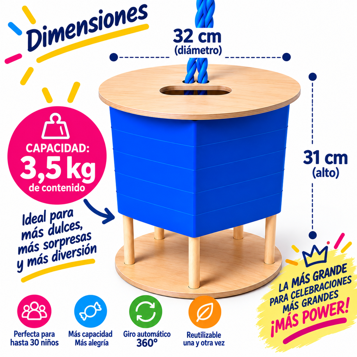 FREE SPIN MAX (ideal para 30 niños) - Sin decoración - Reutilizable - Diferentes colores